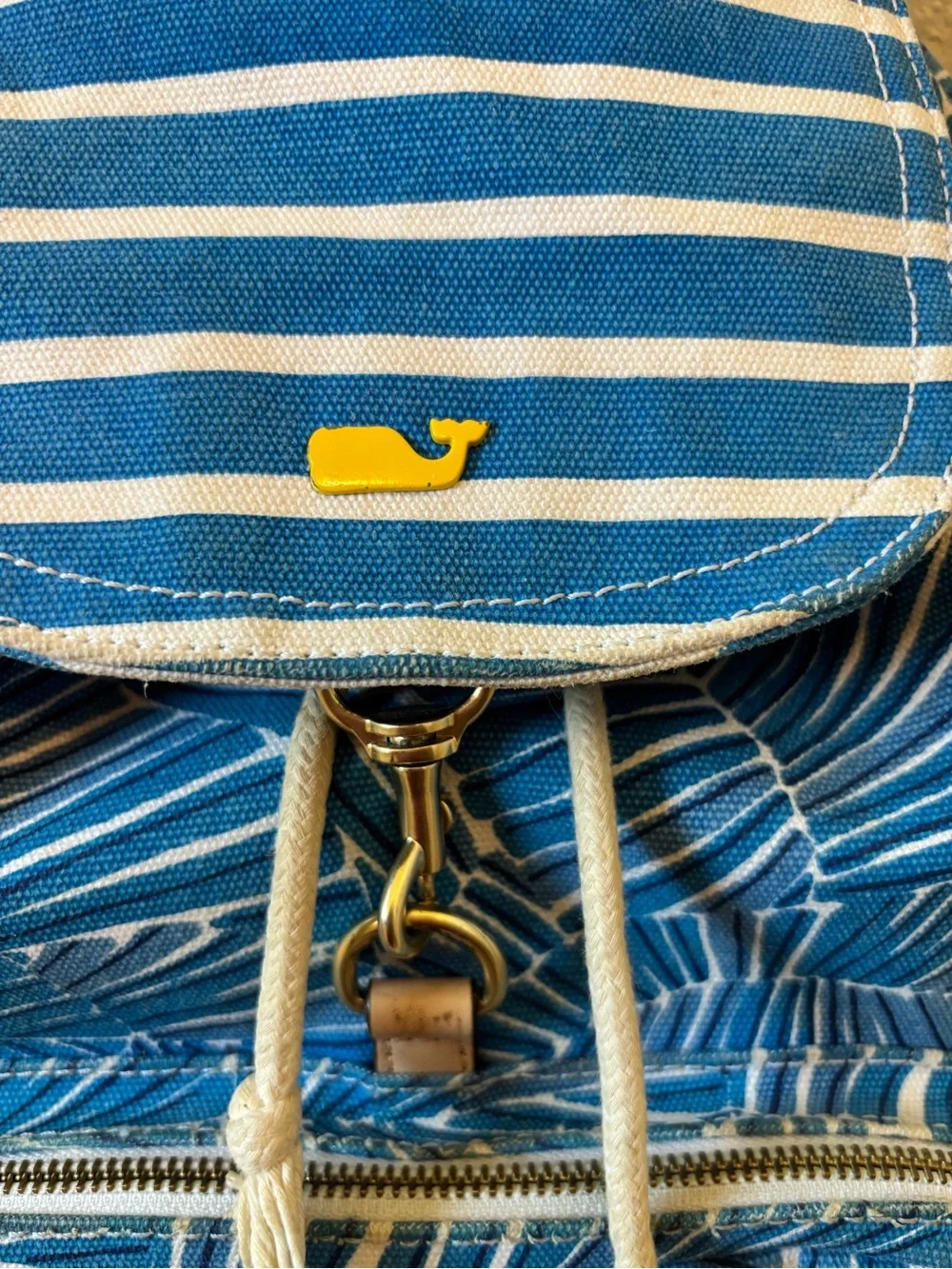 Vineyard Vines SBlue & Yellow Canvas Backpack - Whale Logo